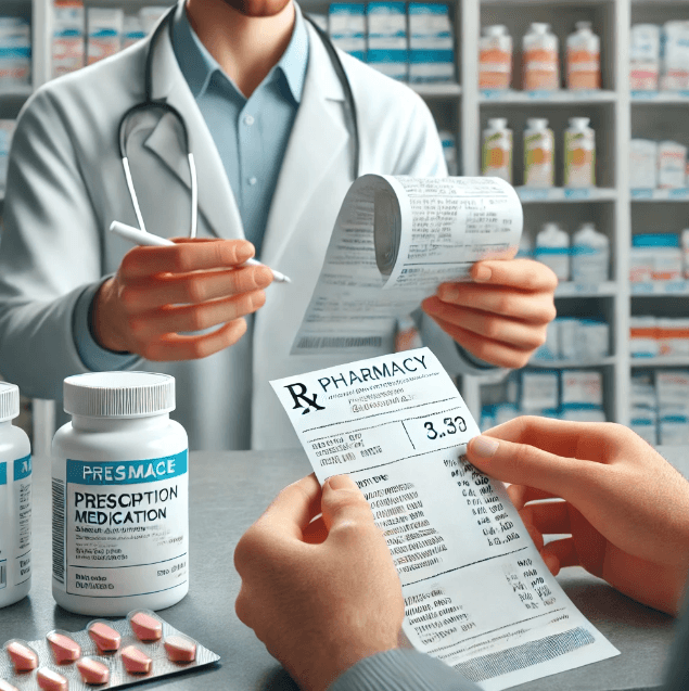 A pile of Korean medicine packets and a complex hospital bill, showing the confusion of a medical emergency in Korea